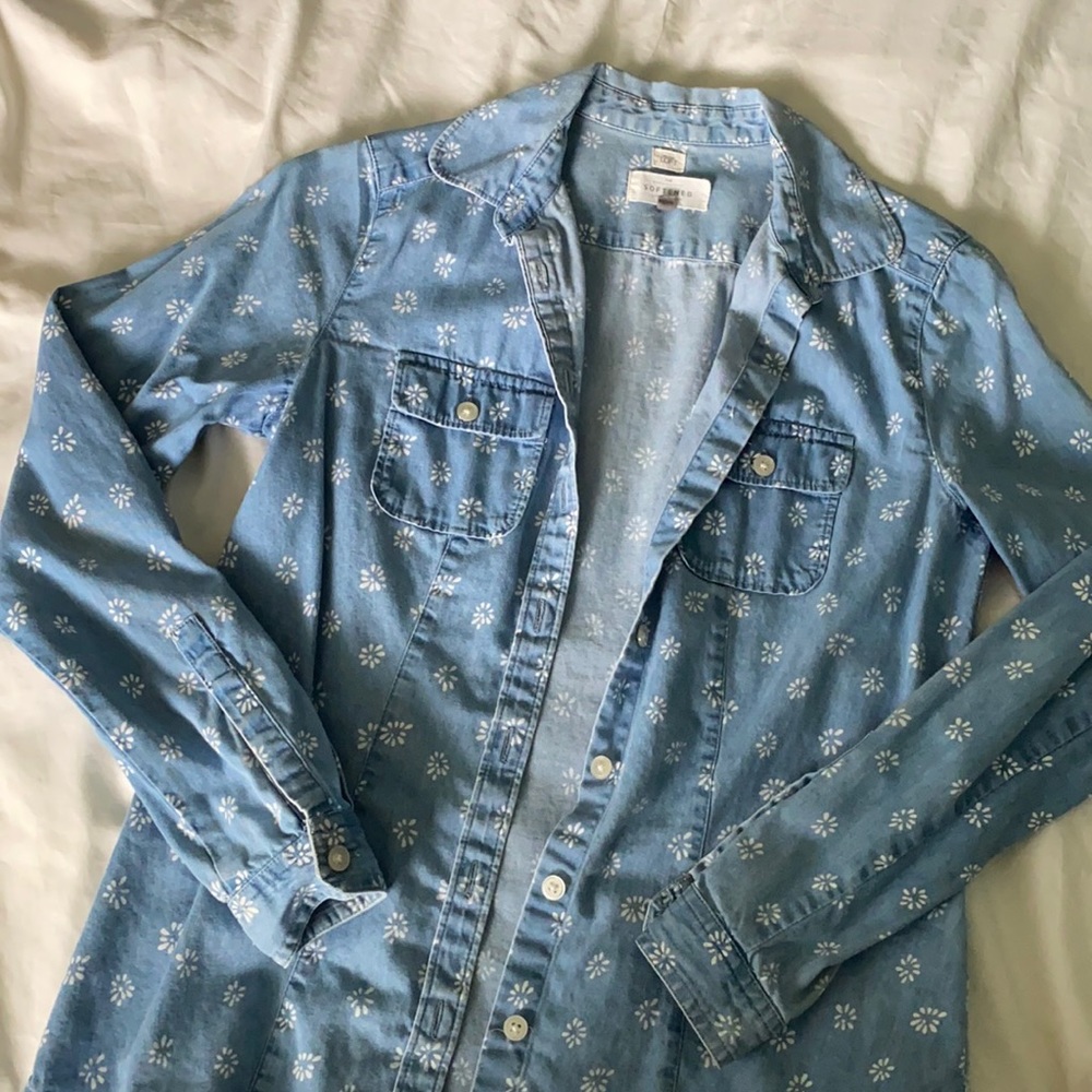 LOFT Chambray Printed Button Down